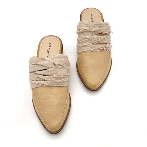 Kelsi Dagger Brooklyn Alder Mules Size 9 Tan Leather Pointed Toe Boho Slip On - Picture 4 of 15